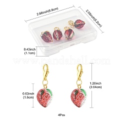 4 pieza de adornos colgantes de fresa hechos a mano con lampwork&nbsp;HJEW-FS00041-02