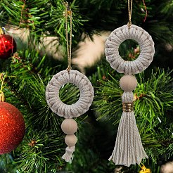 手作りの綿編みクリスマスリースマクラメペンダントデコレーション  クリスマスツリーの吊り下げ飾り用  ホワイト  150x52mm  2個/セット&nbsp;PW-WGD54F2-01