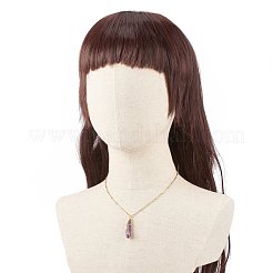 ダブルポインテッドナチュラルアメジストペンダントネックレス  銅線ラップペンダントと304ステンレススチールファインディングネックレス  ゴールドカラー  弾丸  15.94インチ（40.5cm）&nbsp;NJEW-JN03720-02
