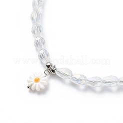 Bracciale elasticizzato con fiore margherita in conchiglia naturale e collana con ciondolo&nbsp;SJEW-JS01252