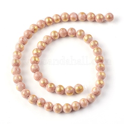 天然石馬山ジェイドビーズ連売り  金箔  染め  ラウンド  ダークサーモン  8mm  穴：1mm  約50個/連  15.75インチ（40cm）&nbsp;X-G-F670-A22-8mm