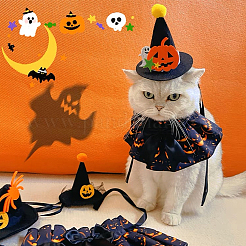 ポリエステル製のペット用帽子とネクタイ  ハロウィンテーマのカボチャ柄ペットコスチューム  プラスチックパーツ  ブラック  140x130mm&nbsp;AJEW-WH0453-39