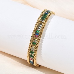 Bracelets doubles rangs en acier inoxydable 304 et verre&nbsp;BJEW-F540-08G