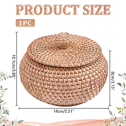 Scatola portaoggetti rotonda in rattan intrecciato con coperchio&nbsp;AJEW-WH0609-889