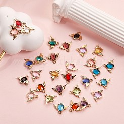 30個15色ファセットガラスペンダント  合金の爪のセッティングのパーツ  カドミウムフリー＆ニッケルフリー＆鉛フリー  天使  ミックスカラー  12x16x3mm  穴：1.6mm  2個/カラー&nbsp;GLAA-SZ0001-31