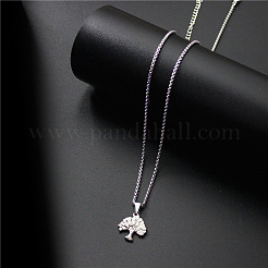 Collares con colgante de árbol de la vida de acero inoxidable 304 y cadena tipo caja para mujer&nbsp;WG20AFF-01