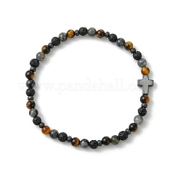 Bracelets extensibles en perles de pierre de lave naturelle&nbsp;BJEW-JB13943