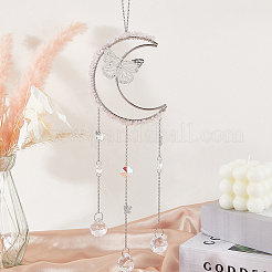 Натуральные кусочки розового кварца и подвесные украшения в виде лунных бабочек из металла AJEW-WH20080-03A