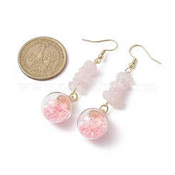 Puces de quartz rose naturel dangle boucles d'oreilles&nbsp;EJEW-JE05634-02