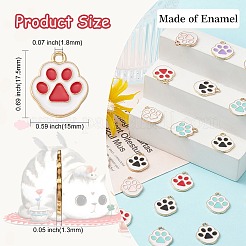 50本5色合金エナメルペンダント  ゴールドカラー  猫の足跡チャーム  ミックスカラー  17.5x15x1.3mm  穴：1.8mm  10個/カラー&nbsp;ENAM-CJ0004-27