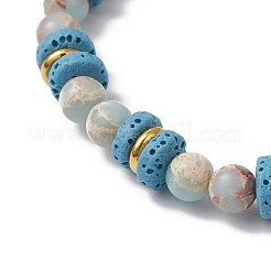 Braccialetti elastici in pietra lavica naturale e diaspro sintetico acqua terra e perle di acquamarina naturale&nbsp;BJEW-JB11666-03