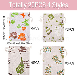 20 Stück 4 Stile Polycotton (Polyester-Baumwolle) bedruckte Verpackungsbeutel mit Kordelzug&nbsp;ABAG-TA0002-10
