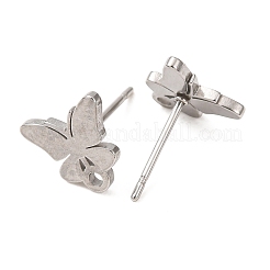 304ステンレススチールスタッドピアス金具  カン付き  ステンレス鋼色  蝶  9x9.5mm  穴：1.2mm  ピン：10x0.8mm&nbsp;SA-CBA4E98-01E-P