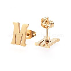 304ステンレススチールペンダントとスタッドピアスジュエリーセット  アルファベット  文字.m  20~23x13~19x1.5mm  穴：6x3mm  6~10x6~9x1mm  ピン：0.8mm&nbsp;X-SJEW-P099-13G