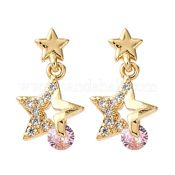 Серьги-гвоздики в форме звезды с микропаве из латуни и кубическими циркониями&nbsp;EJEW-K267-22G