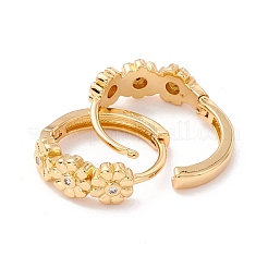 Серьги-кольца Huggie с цветком и кубическим цирконием EJEW-I260-02G-NR