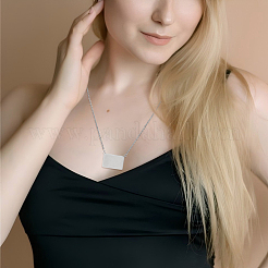 2 шт. 2 цвета из нержавеющей стали прямоугольный слайдер медальон кулон ожерелье для женщин NJEW-DR0001-11