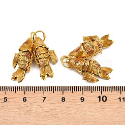 真鍮七宝ペンダント  丸カン付き金魚チャーム  ゴールドカラー  ゴールド  27~28.5x23~25x7.5~9mm  穴：6mm&nbsp;KK-P251-A01-G-01