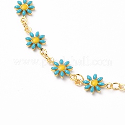 Браслеты из золотой латуни с цветочной эмалью&nbsp;AJEW-AN00333-02