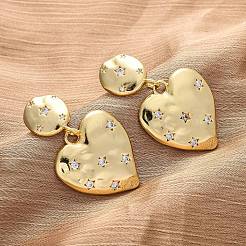 Серьги-гвоздики в форме сердца из латуни с микропаве из прозрачных кубических цирконий&nbsp;EJEW-R025-24G