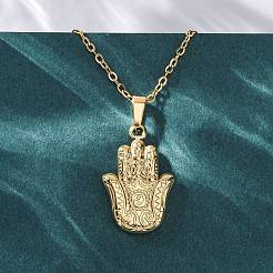 Ожерелья с подвеской в виде руки хамсы из нержавеющей стали 304 NJEW-H059-01G