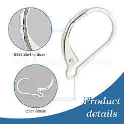 12個 3スタイル スターリングシルバー フレンチフックピアス金具  スタンプ925個付き  銀  15~16x9.5~10x2mm  ピン：0.6~0.8mm  4個/スタイル&nbsp;STER-PH0001-36