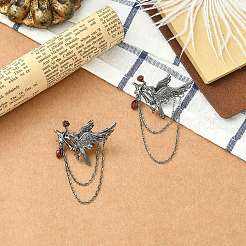 2 Stück Gothic-Stil Krähe mit rosa Legierung Strass hängende Kette Broschen&nbsp;JEWB-CJ0003-45