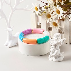 Bracciale elasticizzato con perline acriliche a tubo curvo grosso per donna ragazza&nbsp;BJEW-JB06684-01