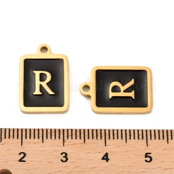 304ステンレスペンダント  エナメル  文字チャーム付きの長方形  ゴールドカラー  文字r  17.5x12x1.5mm  穴：1.5mm&nbsp;STAS-K265-11G-R