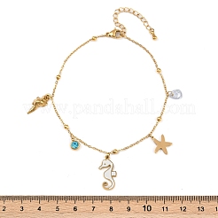 Браслеты на ногу из нержавеющей стали 304 с подвесками в виде морских коньков AJEW-G069-03G