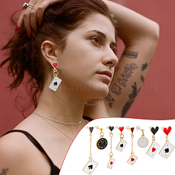 4 Paar 4 Stile kreative Poker Ace Legierung Emaille baumeln Ohrringe für Frauen&nbsp;EJEW-UN0002-50