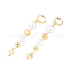 Серьги-кольца из латунного АБС-пластика с жемчугом и кисточками EJEW-U040-12G