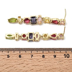 Прямоугольные серьги-гвоздики из латуни с микропаве и цирконием&nbsp;EJEW-Z153-01G-02