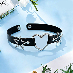 Choker-Halskette im Punk-Rock-Stil aus einer Legierung mit Stern- und Herzgliedern sowie Kunstleder&nbsp;NJEW-WH20004-20A