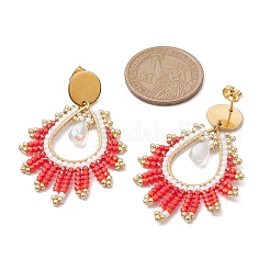 Серьги-гвоздики из стеклянного бисера ручной работы в форме слезы EJEW-MZ00293-01