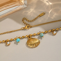 Подвеска в форме ракушки из нержавеющей стали с прозрачным кубическим цирконием и кисточкой из окрашенных ракушек для женщин ZN3390