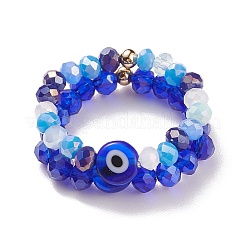 2 pz 2 stile lampwork malocchio e anelli elastici con perline di vetro per le donne&nbsp;RJEW-JR00482
