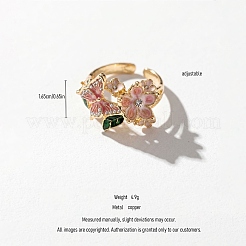 合金製エナメル＆ラインストーン入りオープンカフリング  蝶と花  ゴールドカラー  16mm&nbsp;WGE1D1B-01