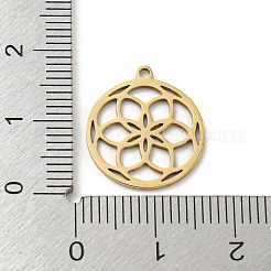 201ステンレスペンダント  レーザー切断  ゴールドカラー  花  フラットラウンド  17x15x1mm  穴：1.2mm  5個/袋&nbsp;STAS-H188-02D-G