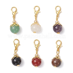 6 stücke runde natürliche schwarz onyx & karneol & amethyst & tiger eye & aventurin & weiß jade anhänger dekorationen&nbsp;HJEW-JM03831-01