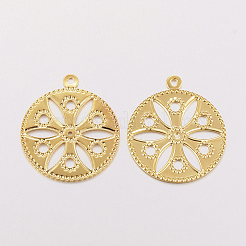 ステンレスペンダント201個  テクスチャ  花柄とフラットラウンド  ゴールドカラー  22x19x0.5mm  穴：2mm&nbsp;STAS-F162-27G