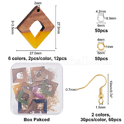 Изготовление сережек своими руками из 6 пары ромбов из смолы и орехового дерева&nbsp;DIY-FH0001-94