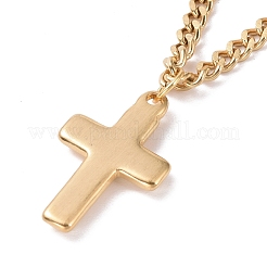 Placcatura sotto vuoto pvd acciaio inossidabile 304 doppia catena collana multistrato con ciondolo a croce per donna&nbsp;STAS-E155-12G
