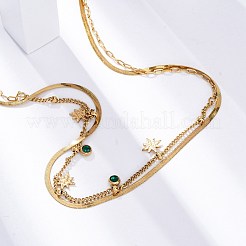 Двухслойные ожерелья из нержавеющей стали 304 со стразами NJEW-U026-03G