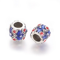 アンティークシルバーメッキ合金エナメルヨーロピアンスタイルビーズ  大穴ビーズ  バレル  ブルー  9.5~10x8.5mm  穴：5mm&nbsp;MPDL-L027-01AS
