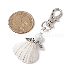 4 Uds. 4 estilos de aleación de Ángel y decoraciones colgantes de concha natural envueltas en alambre&nbsp;HJEW-JM02017