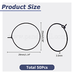 304ステンレススチールフープピアス50個  ブラック  29x25x3.5mm  50個/セット&nbsp;EJEW-HS0001-12B