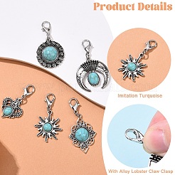 20 шт. 5 стильных подвесных украшений из сплава паве с имитацией бирюзы&nbsp;HJEW-YW00195
