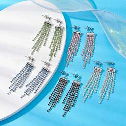 Серьги-кисточки со стеклянными цепочками и стразами EJEW-JE05473