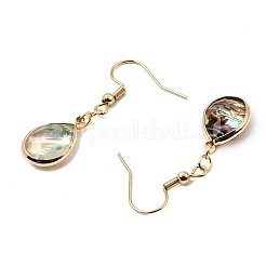 天然パウアシェルダングルのピアス  304ステンレススチールピアスフック付き  ゴールドカラー  ティアドロップ  35.5x12mm&nbsp;EJEW-JE06274-06